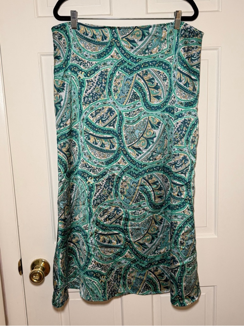 Women's Teal Paisley Midi slip Skirt